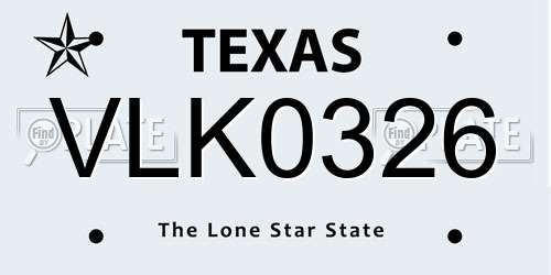VLK0326 Texas License Plate