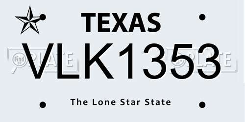 VLK1353 Texas License Plate