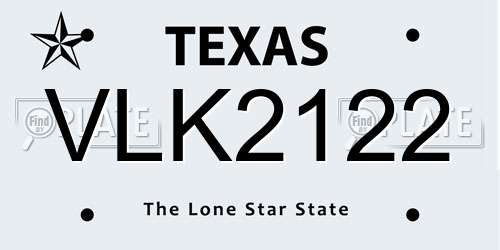 VLK2122 Texas License Plate