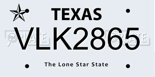 VLK2865 Texas License Plate