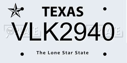 VLK2940 Texas License Plate