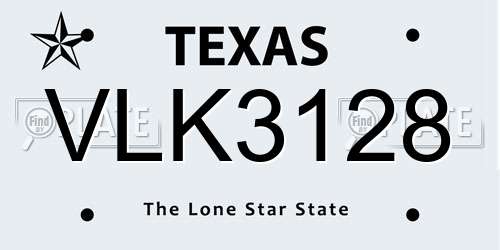 VLK3128 Texas License Plate