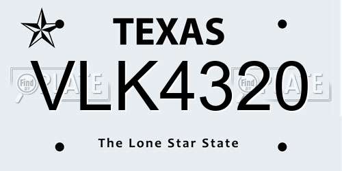 VLK4320 Texas License Plate