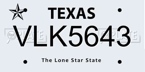 VLK5643 Texas License Plate