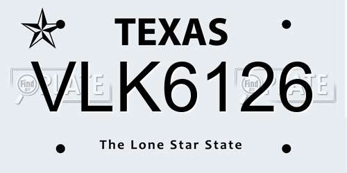 VLK6126 Texas License Plate