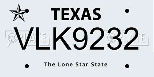 VLK9232 Texas License Plate