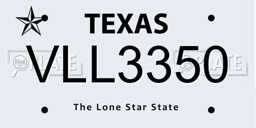 VLL3350 Texas License Plate