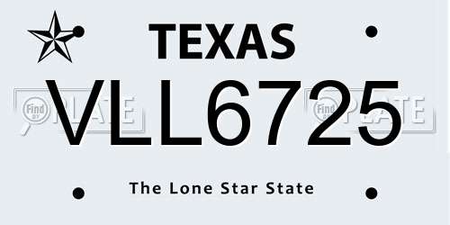 VLL6725 Texas License Plate