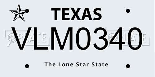 VLM0340 Texas License Plate