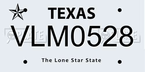 VLM0528 Texas License Plate
