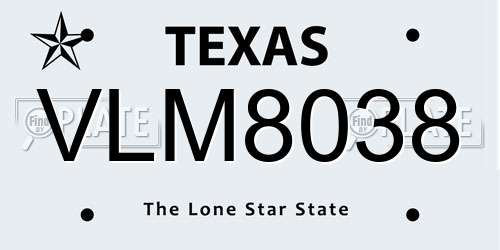 VLM8038 Texas License Plate