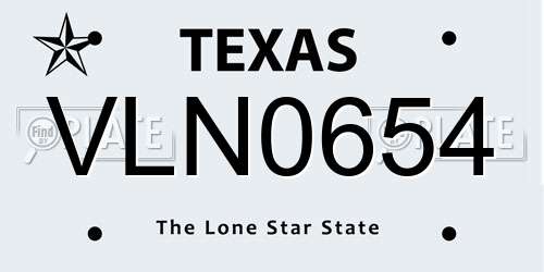 VLN0654 Texas License Plate