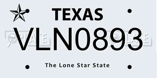 VLN0893 Texas License Plate