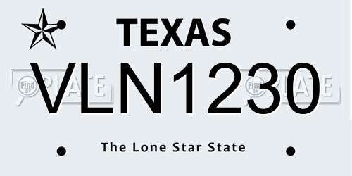 VLN1230 Texas License Plate