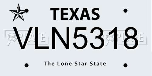 VLN5318 Texas License Plate