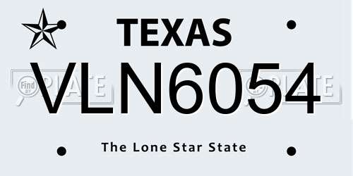 VLN6054 Texas License Plate