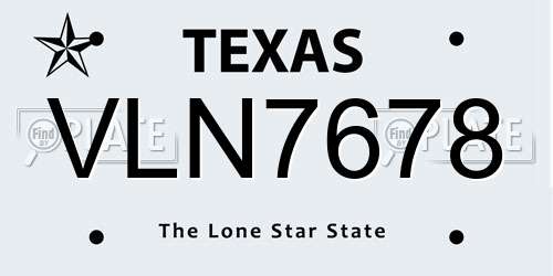 VLN7678 Texas License Plate