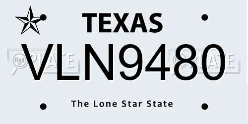 VLN9480 Texas License Plate