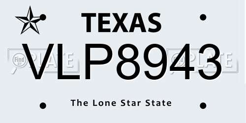 VLP8943 Texas License Plate