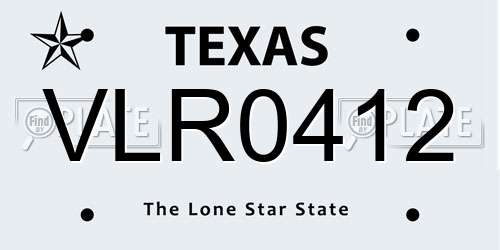 VLR0412 Texas License Plate