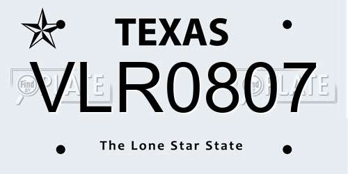 VLR0807 Texas License Plate