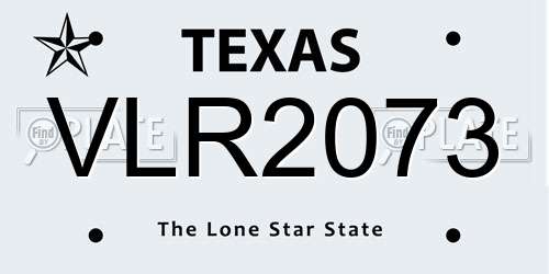 VLR2073 Texas License Plate