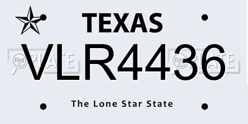 VLR4436 Texas License Plate