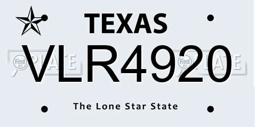 VLR4920 Texas License Plate