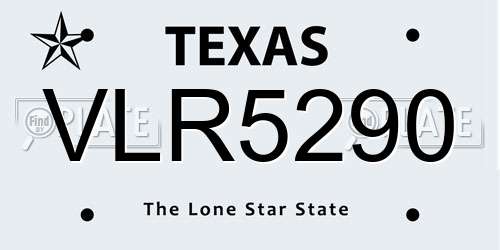 VLR5290 Texas License Plate