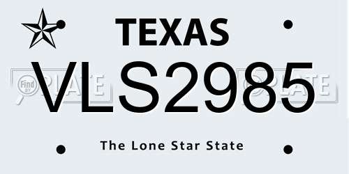 VLS2985 Texas License Plate