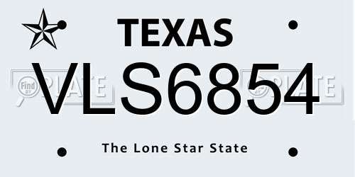 VLS6854 Texas License Plate