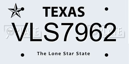 VLS7962 Texas License Plate