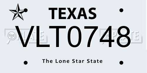 VLT0748 Texas License Plate