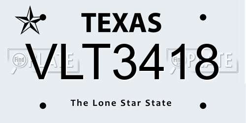 VLT3418 Texas License Plate