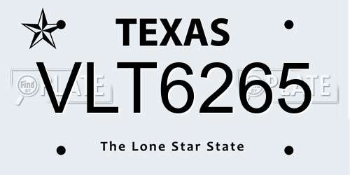 VLT6265 Texas License Plate