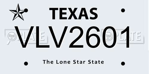 VLV2601 Texas License Plate