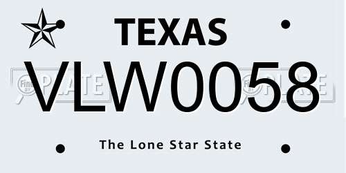 VLW0058 Texas License Plate