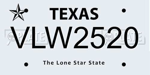 VLW2520 Texas License Plate
