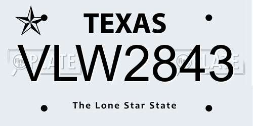 VLW2843 Texas License Plate