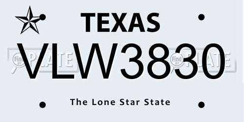 VLW3830 Texas License Plate