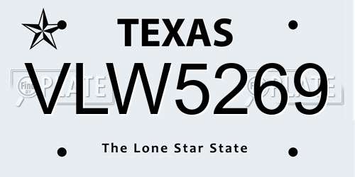 VLW5269 Texas License Plate