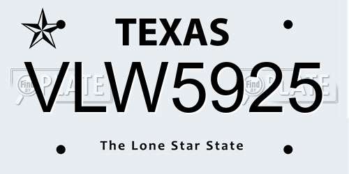 VLW5925 Texas License Plate
