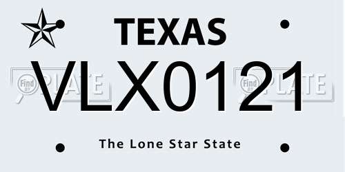 VLX0121 Texas License Plate