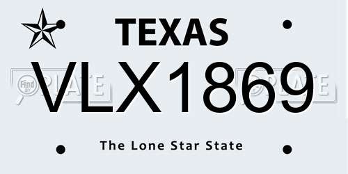 VLX1869 Texas License Plate