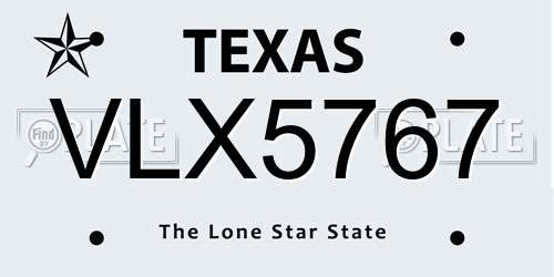 VLX5767 Texas License Plate