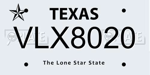 VLX8020 Texas License Plate