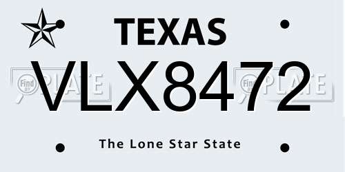 VLX8472 Texas License Plate