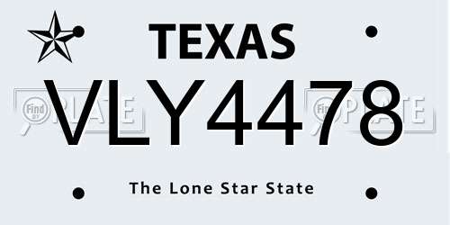 VLY4478 Texas License Plate