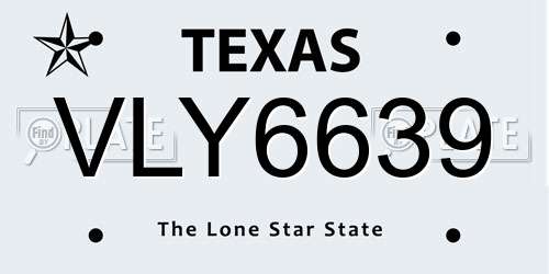 VLY6639 Texas License Plate