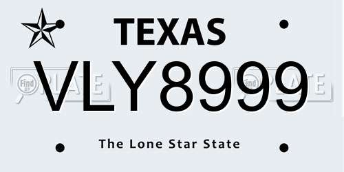 VLY8999 Texas License Plate
